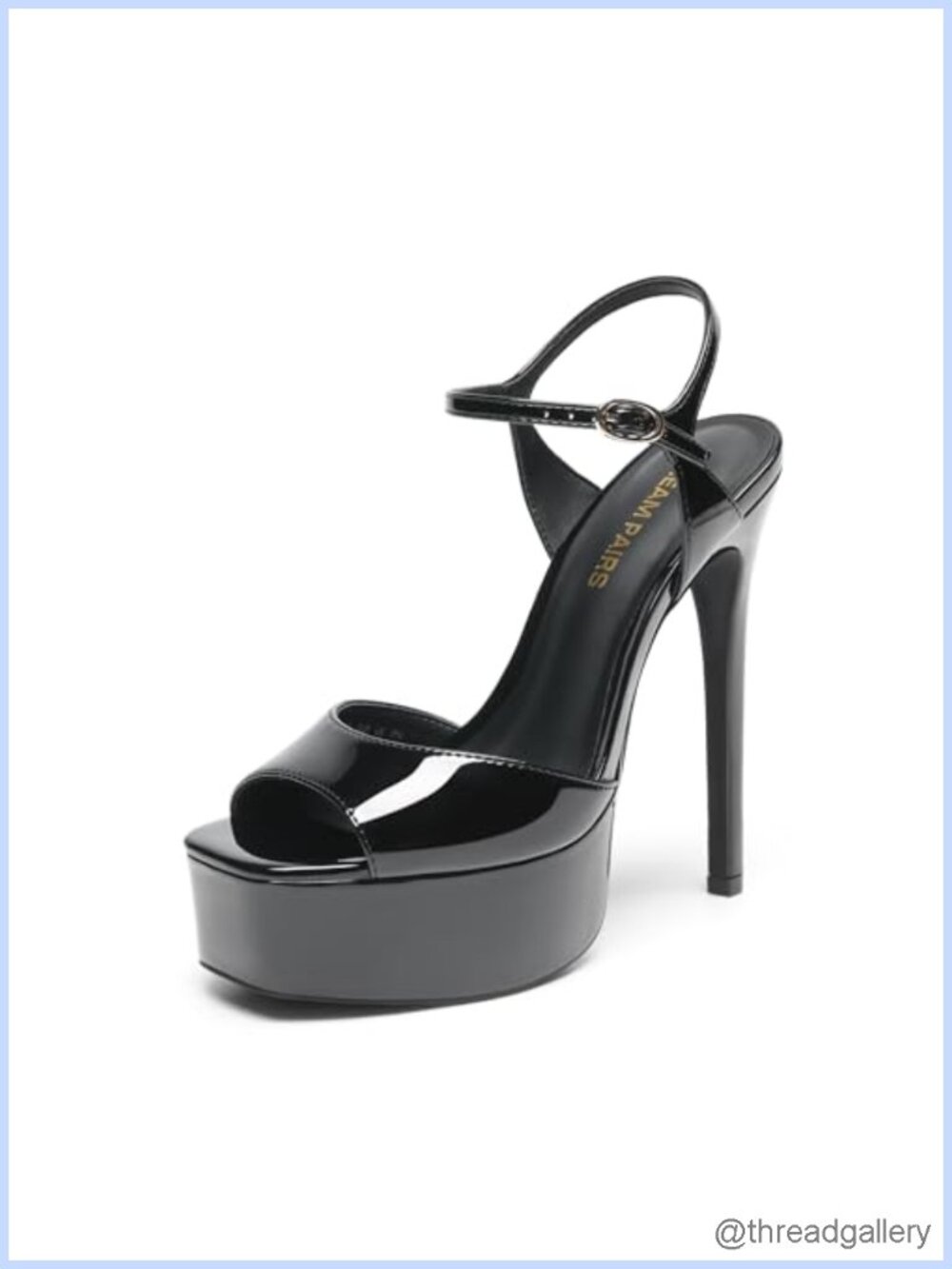 Women's High Platform Heeled Sandals Square Toe Ankle Strap Faux Leather